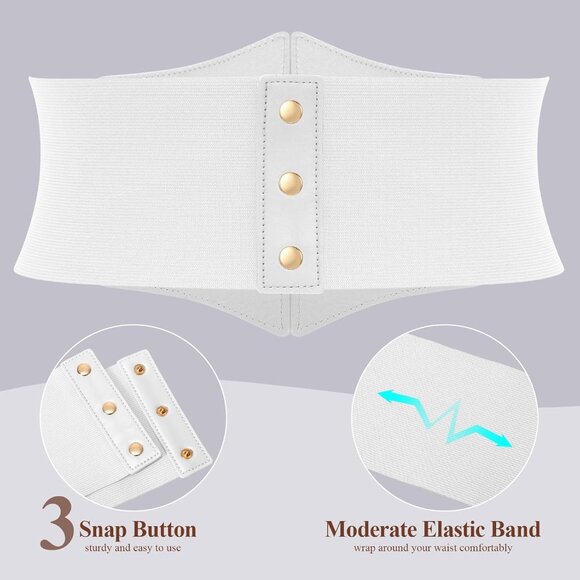 Women Corset Wide Stretch Waspie Elastic Waist Belt with White Gold Buckle - Picture 4 of 6